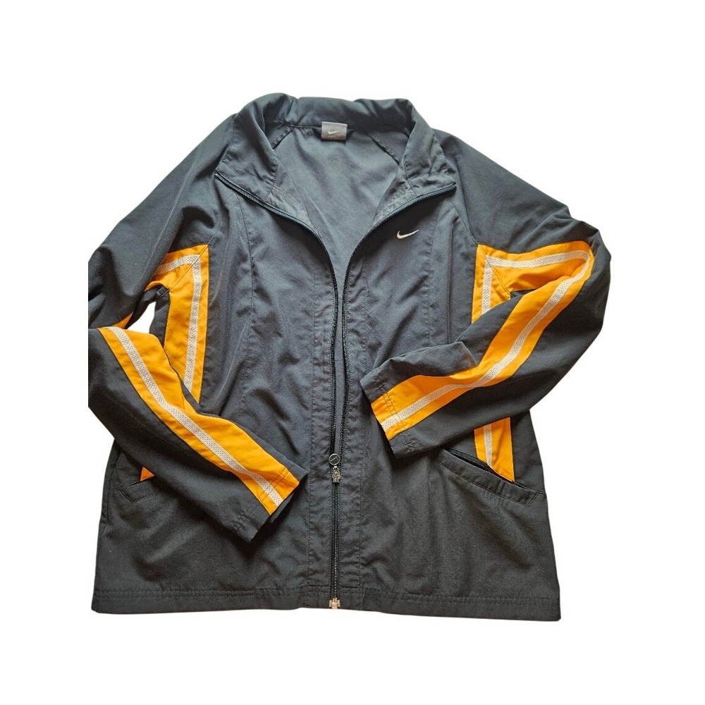 Nike Track Jacket Mens XL Grey Orange White Stripe Full Zip Windbreaker Swoosh